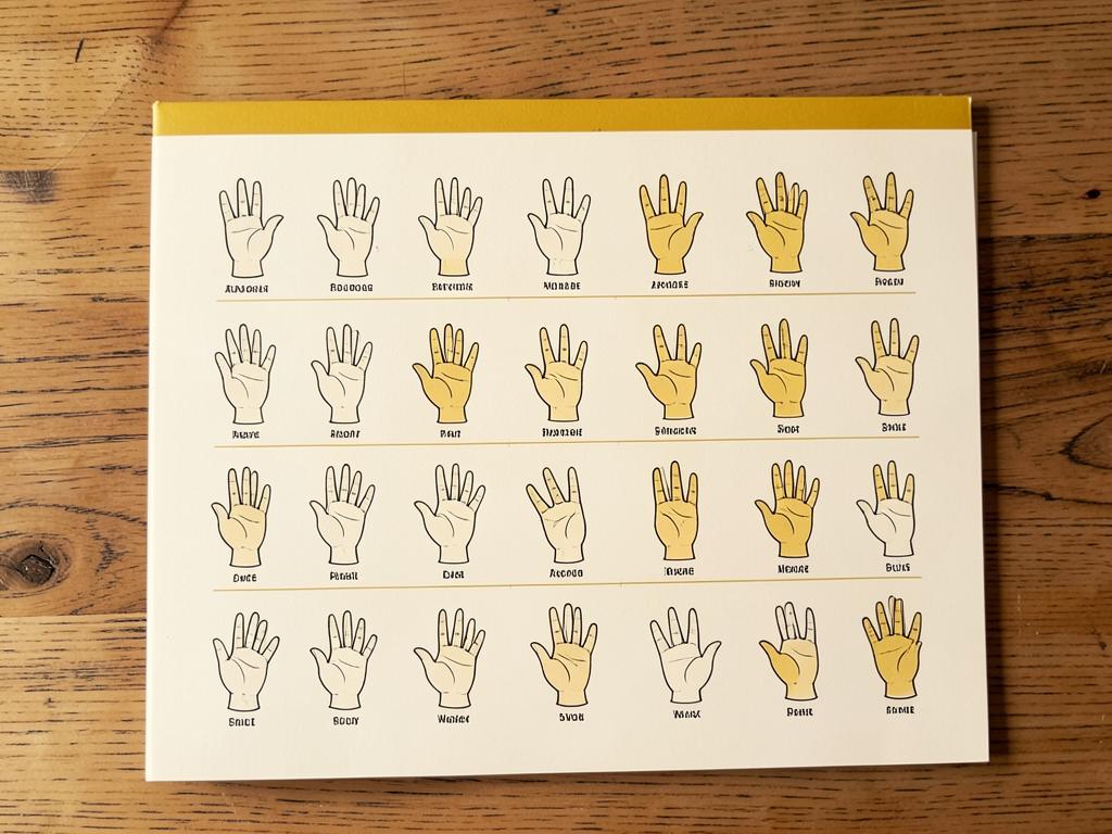 Printed British Sign Language fingerspelling alphabet chart showing all 26 handshapes